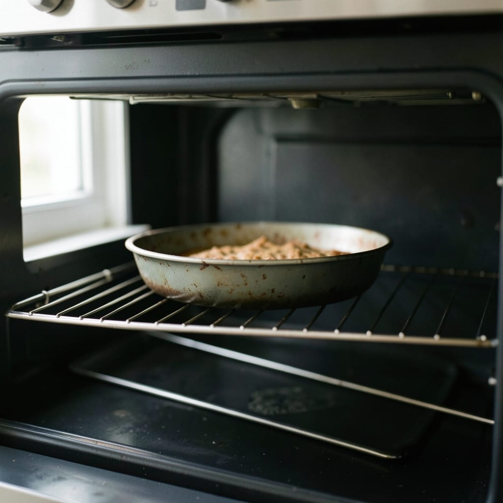 An ordinary home oven with one tin in it